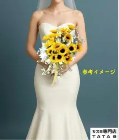 【結婚式・前撮りに】♥ひまわりとカスミソウのブーケ♥ブートニア付き