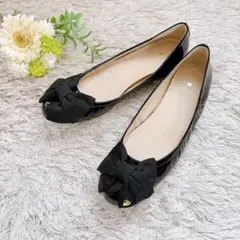 極美品✨DIANA ダイアナ バレエシューズ エナメル リボン 黒 25.5