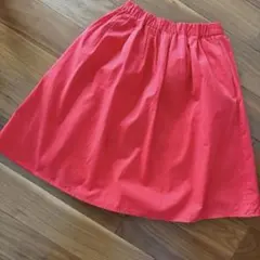 朱色フレアスカート ひざ下丈ゴムウエスト