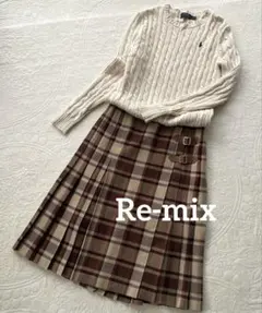未使用　たち英「Re-mix 」トラッドチェック　ラップスカート　ミディアム丈