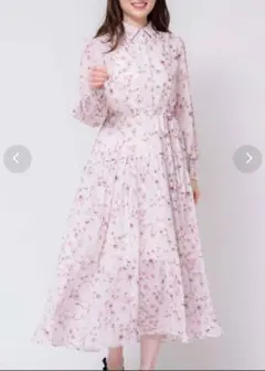 Noela 花柄ロングワンピース S ピンク シフォン フレア 春夏 ノエラ