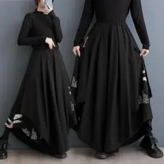 キュロットスカ—ト 無地 ワイドパンツ ハイウエスト 切り替 イレギュラー