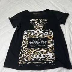 【Happiness 10】Sサイズ ヒョウ柄 香水瓶プリント Tシャツ 黒のサムネイル
