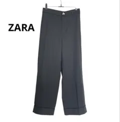 美品★ZARA/ザラ　ワイドパンツ　スラックス　ターンアップ 【S】 黒