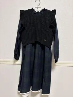 petit mainワンピース ニットベストセット柄ワンピース キッズ130