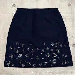 バナナリパブリック 刺繍ビーズ装飾 ネイビー タイト ミニスカート　Sのサムネイル
