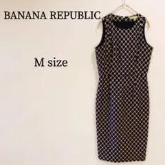 BANANA REPUBLIC ドレス ワンピース幾何学模様 ネイビー タイトM