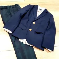 美品✨グリーンレーベルリラクシング スーツ 120 ブレザー 金 チェック 3点