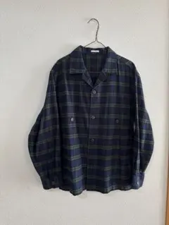 GU ネイビー・グリーン チェック 長袖ネルシャツ