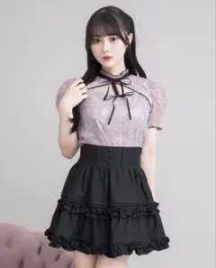 ミシェルマカロン チュールリボンブラウス ブラック フリーサイズ 