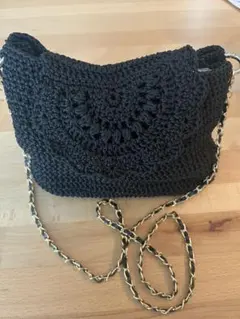 黒 かぎ針編み ショルダーバッグ　レースバッグ