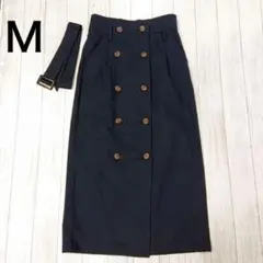 ロングスカート Iライン トレンチスカート ネイビー ベーシック ボタン