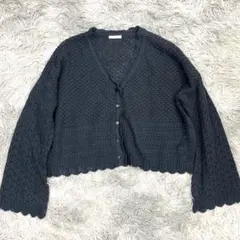 【GU】ジーユー レディース 長袖 透かし編みカーディガン ネイビー Sサイズ