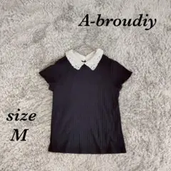 A-broudiy (M) クルーネック リブ カットソー 付け襟 レース袖のサムネイル