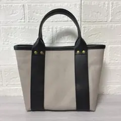 帆布トートバッグ　ハンドメイド　アイスグレー×フェイクレザーブラック【S】