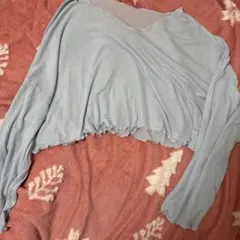 ライトブルー クロップド丈 長袖トップス