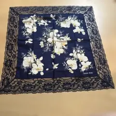 HANAE MORI ハンカチ 花柄 レース ネイビー