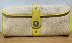 【美品】ケイトスペード ストロー クラッチバッグ イエロー 夏 かごバッグ