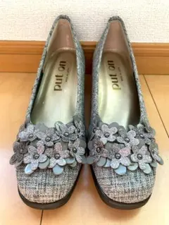 put on 花モチーフパンプス グレー 日本製 23㌢EEE