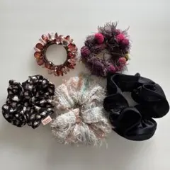 BEAMS ビームス シュシュ5個セット ブラック系 オフホワイト系 ブラウン系