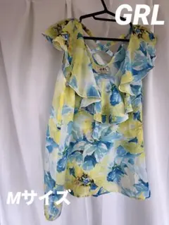 【GRL】フリル付き 花柄 シフォンタンクトップ 透け感 シアーシャツ Mサイズ