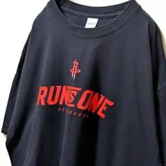 ギルダン NBAヒューストンロケッツ ロゴ Tシャツ ブラック黒XL古着