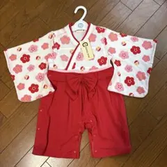 【新品】袴　ロンパース　赤　梅柄　80㎝　女の子