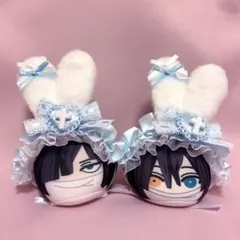 おまんじゅう ヘッドドレス 量産型 白　水色　ブルー　リボン　うさぎ　ペア