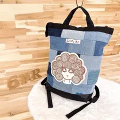 【スカラー】デニム パッチワーク スカラ子ちゃん ワッペン リュック 紺ネイビーのサムネイル