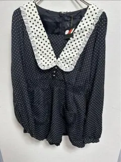 新品タグ付き・ワンスポ・ドット柄フリル襟オールインワン