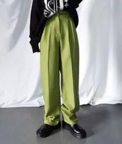 【美品】太ベルトハイウエストウールライクカラータックスラックス