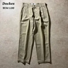 Dockesタックワイドチノパンツ34-30ライトベージュ古着ノームコアレトロ