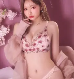 複数割-200★ピンクF80フルバックL♡プルメリア♥️ブラショーツセット♬