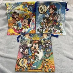 ディズニー　ランド　シー 巾着　3枚セット 夏イベ　ミッキー　ミニー　ドナルド