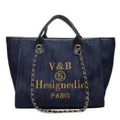 V&B Hesignedie デニムトートバッグ キャンパス チェーン レザー