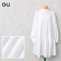 GU 白 ティアードワンピース パフスリーブ フレアワンピース 長袖 レディース