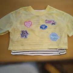 イエローメッシュTシャツ（ストライプ付き）