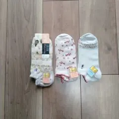 ホワイト 花柄 動物モチーフ ソックス 3足セット