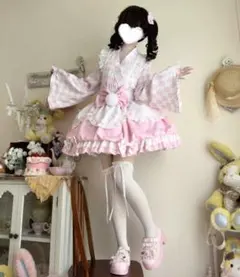 夢かわロリータ♡姫ギャル浴衣ドレス ホワイト×ブルー♡ レースフリル