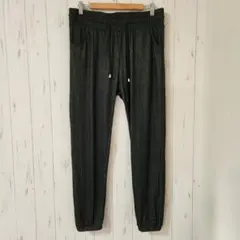 ジョガーパンツ 裾シャーリング L 黒 無地 部屋着 お出かけ
