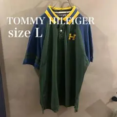 トミーヒルフィガー ポロシャツ L クラシックフィット 太アーム 緑く