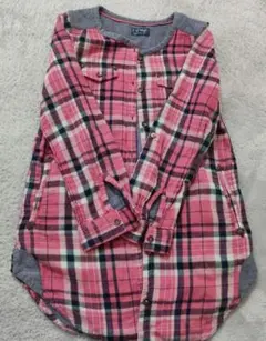 Next チェック　チュニック　シャツワンピース　柄長袖シャツ ピンク系