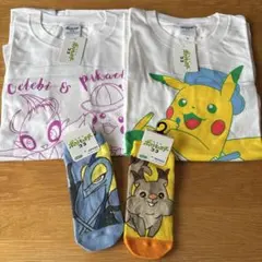 セレビィやピカチュウのTシャツ Mサイズ 2枚　靴下２足セット