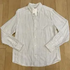 タグ付き H&M コットン リネン シャツ 長袖 白 ストライプ