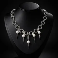 シルバー チェーンネックレス パール スパイク モード系 ゴシック