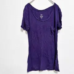 紫色 ラウンドネック Tシャツ 【M】半袖 無地 シンプル
