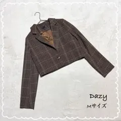 【Dazy】チェック柄ショート丈テーラードジャケット クロップド丈 茶 M
