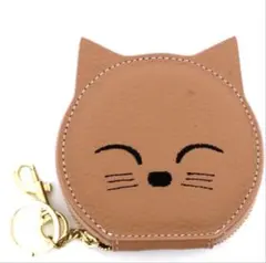 猫モチーフ コインケース キーホルダー　ブラウン　ねこ　小銭入れ