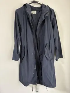 ネイビー フード付きロングジャケット