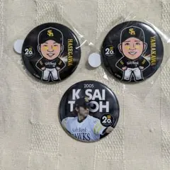 ソフトバンクホークス　缶バッジ　山川穂高　長谷川威展　斉藤和巳
